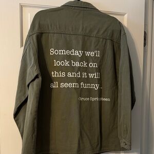 CUSTOM MADE SUZE L Q2 Premium Denim Olive Jacket WITH BRUCE SPRINGSTEEN LYRICS